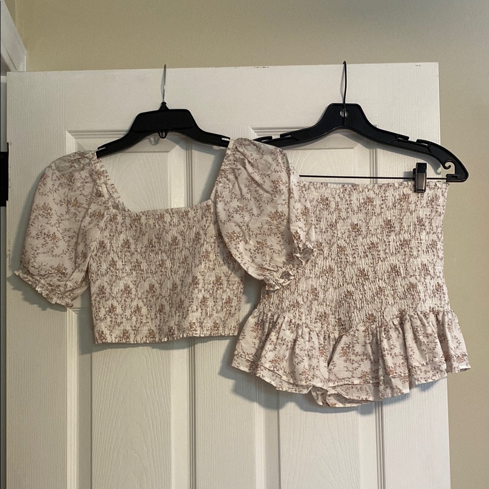 Floral Puff Sleeve Top with Skirt